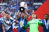 Pompey celebrate their Trophy win in 2019 over Sunderland at Wembley. Pic: Getty
