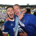 Carl Baker (right) and Conor Chaplin celebrate promotion at Notts County in April 2017. Picture: Joe Pepler