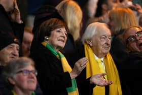 Norwich majority shareholder Delia Smith, alongside her husband Michael Wynn Jones