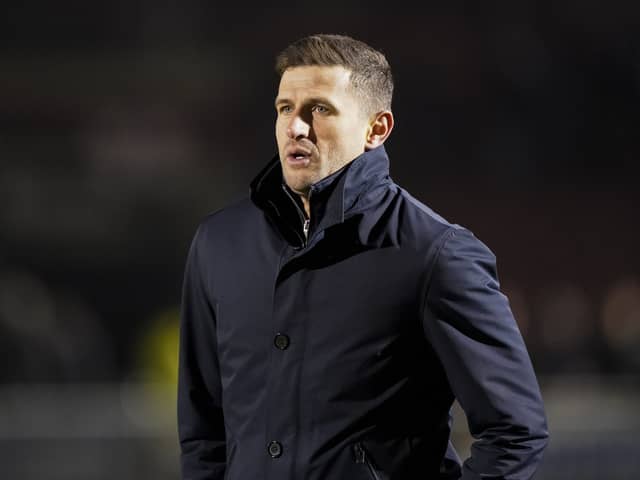 Pompey boss John Mousinho at Northampton Town. Pic: Jason Brown