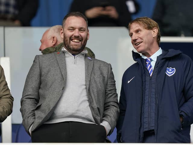 Pompey sporting director Rich Hughes, left, with Blues director Eric Eisner
