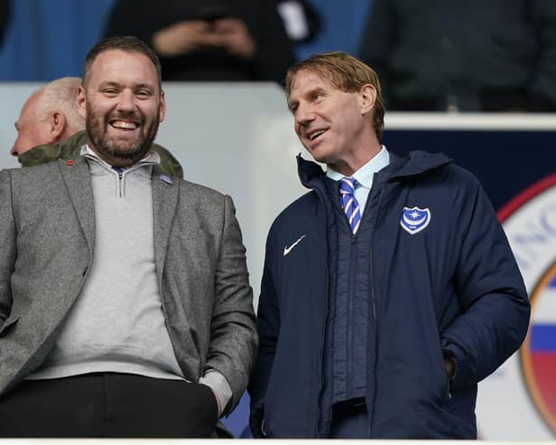 Pompey sporting director Rich Hughes, left, with Blues director Eric Eisner