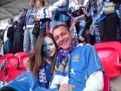 Rebecca with her dad, John, at Wembley for Pompey's 1-0 FA Cup final win over Cardiff in 2008.