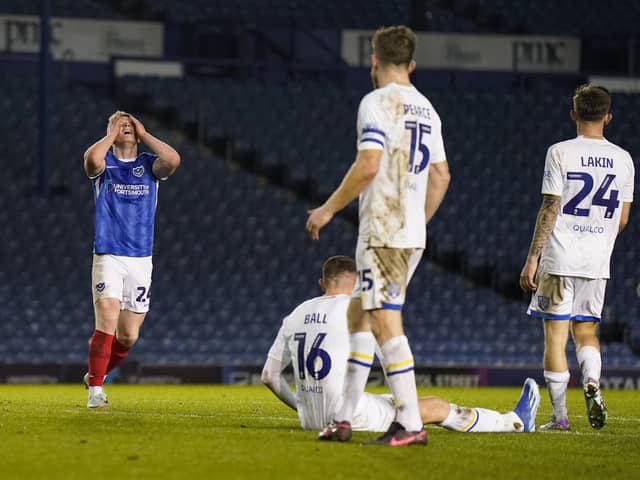 Pompey midfielder Terry Devlin had a night to forget against AFC Wimbledon. Pic: Jason Brown/ProSportsImages