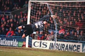 Alan Knight sporting The News-sponsored goalkeeper jersey during the Blues' 1996-97 season
