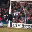 Alan Knight sporting The News-sponsored goalkeeper jersey during the Blues' 1996-97 season