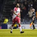 Nathan Thompson heads to the Fratton Park changing rooms after seeing red for his high-footed challenge on Pompey forward Christian Saydee