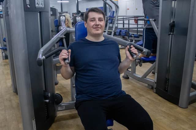 David George on the shoulder press machine. (Picture: Habibur Rahman)