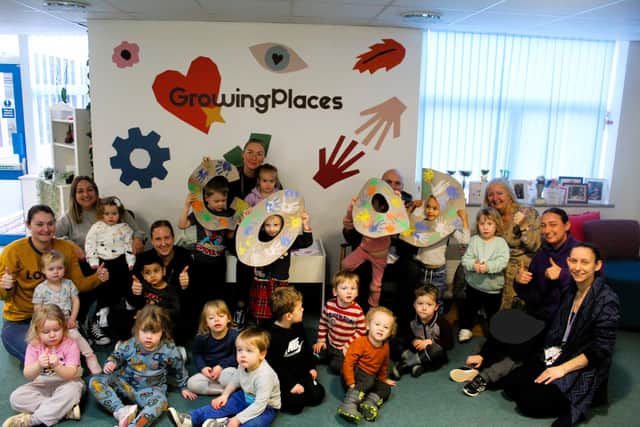 Growing Places at Mill Hill has received a good Ofsted rating which was published on January 11, 2024. 
Pictured: The team at Mill Hill with some of the children 