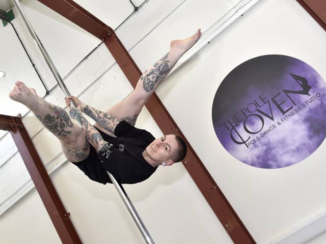 Chlo Hood (32) from Portsmouth, opened her pole dance and fitness studio called The Pole Coven at Portsmouth Enterprise Centre, Portsmouth, on December, 16, 2023.Picture: Sarah Standing (150124-4770)