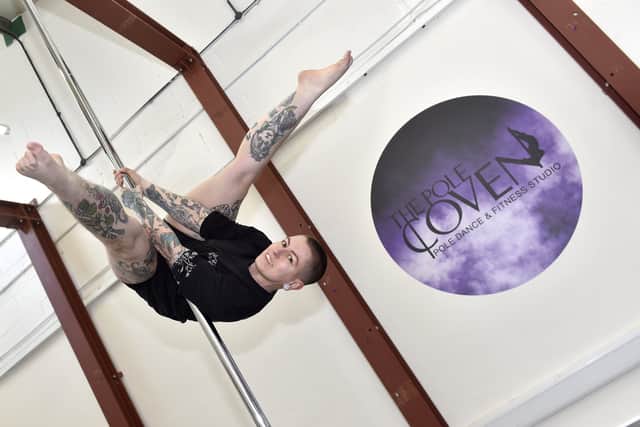Chlo Hood (32) from Portsmouth, opened their pole dance and fitness studio called The Pole Coven at Portsmouth Enterprise Centre, Portsmouth, on December, 16, 2023.