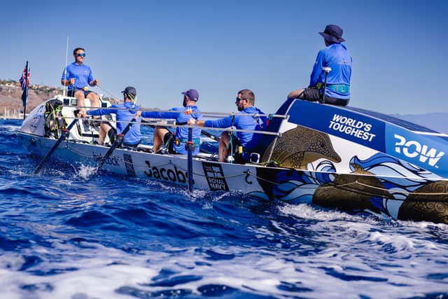  Royal Navy submariners, known collectively as team HMS Oardacious, who have won the world's toughest rowing race by battling 3,000 miles across the Atlantic in 35 days, four hours and 30 minutes. 