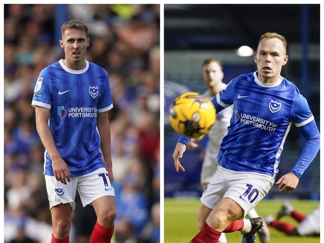 Pompey marquee signings Gavin Whyte, left, and Anthony Scully, right, have been told the onus is now on them to step up for their side. Pic: Jason Brown.