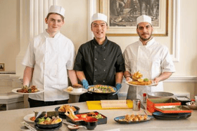 Recommended Eats Feature at the Captains Table, Keppel's Head Hotel, Portsmouth on Monday 15th January 2023 Pictured: Chefs, Blake Stanley, Chi-Yoong Lim and Pooriya Ketabi 