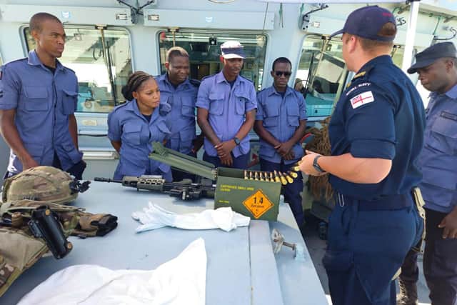 Guests from Guyana aboard HMS Trent. Picture: Royal Navy.