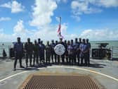 HMS Trent crew alongside military personnel from Guyana. The ship is deployed in the Caribbean to tackle drug smuggling. Picture: Royal Navy