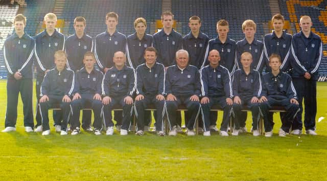 Dave Hurst with Pompey's School of Excellence in 2005. The line-up includes Matt Ritchie and Joel Ward.