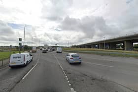 A pedestrian crossing on the A27 at the Farlington roundabout has been damaged following a collision. Picture: Google Street View.