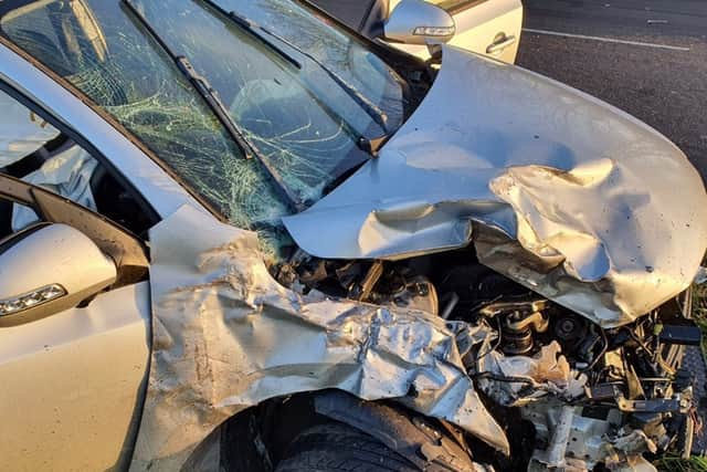 The remains of a car after the horror crash on the A259. Two people suffered life-changing injuries. Picture: Sussex Police.