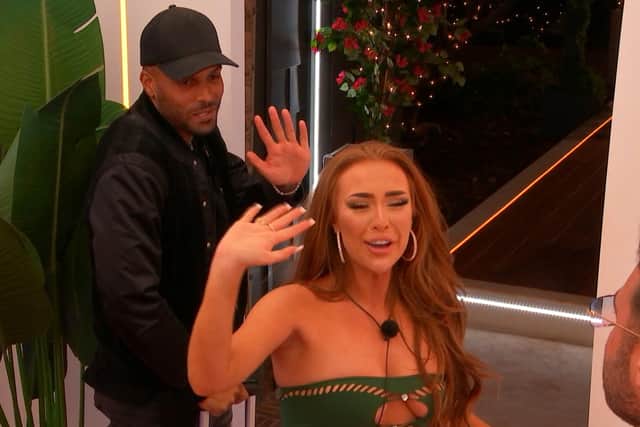 Demi Jones and Luis Morrison leaving the villa. They have already hinted about having a date after the show. Picture: ITV Studios.