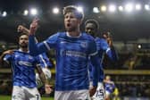 Pompey new boy Callum Lang celebrates his goal at Oxford United. Pic: Jason Brown/ProSportsImages