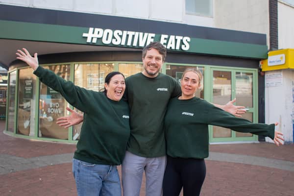 Pictured: Owners Laurence and Lindey Groves with manager, Amy Ingrim (left) outside their new restaurant in Palmerston Road, Southsea on Thursday 1st of February 2024.