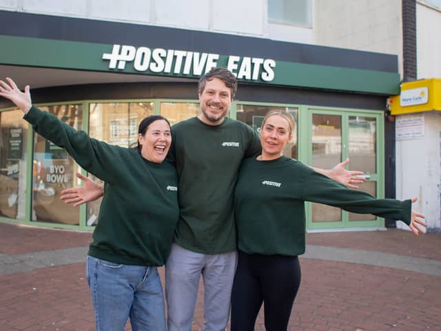 Pictured: Owners Laurence and Lindey Groves with manager, Amy Ingrim (left) outside their new restaurant in Palmerston Road, Southsea on Thursday 1st of February 2024.