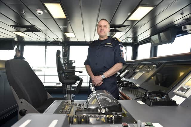 Commodore James Blackmore BSc Royal Navy Commander of the UK Carrier Strike Group, pictured aboard HMS Queen Elizabeth earlier this month. Picture: Sarah Standing (010224-6104)