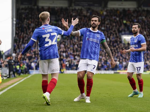 Pompey skipper Marlon Pack celebrates with Paddy Lane against Northampton. Pic: Jason Brown/ProSportsImages