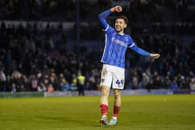 Pompey new boy Callum Lang celebrates the win over Northampton Town. Pic: Jason Brown.