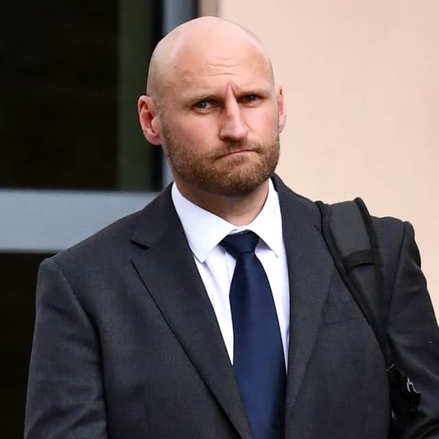 Pictured: Former Lieutenant Commander Jonathan Lovell outside Bulford Military Court. Picture: Ollie Thompson/Solent News