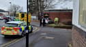 A car has mounted the pavement near the public toilets near the Asda in Waterlooville. 