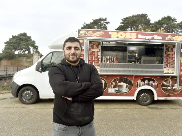 Siyami Er opened his Boss Burger Van at The Range in Gosport on Tuesday, February 6, with burgers half price for the first three days of trading. Picture: Sarah Standing (060224-6540)