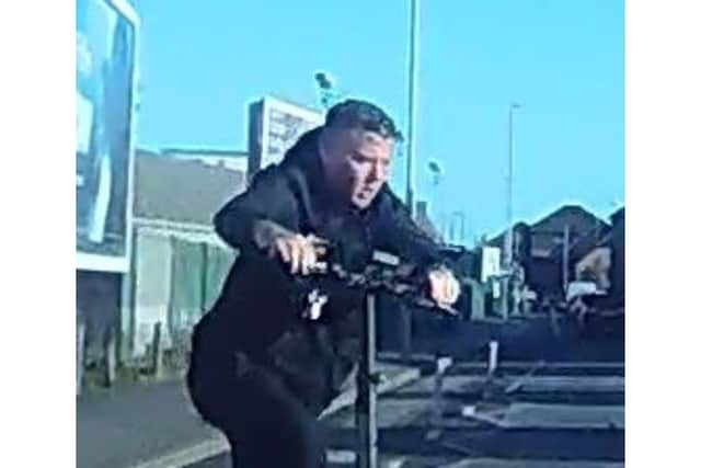 Police are looking for this man after an e-scooter collided with a pedestrian.