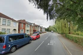 Firefighters were called after a car crashed into a lamp post in Tangier Road.