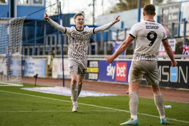 Paddy Lane celebrates his goal in victory over Carlisle. Picture: Jason Brown/ProSportsImages