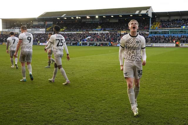 Paddy Lane celebrates his match-winner at Carlisle