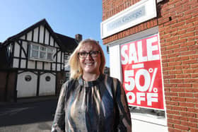 Emsworth clothing shop Karen George is under threat of closure due to cost of living pressures and a poor winter season. Owner Karen Hall has launched a "rescue mission" half price sale in a desperate bid to save the business ahead of its 7th anniversary. Pictured is owner Karen Hall in the shop.