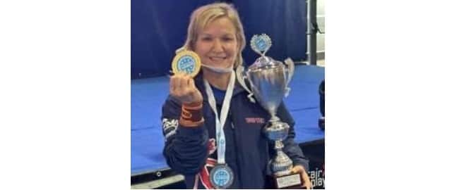 
Elizabeth Ferioli-Brown after winning the gold medal at the WAKO (World Association of Kickboxing Organisation) world championships



