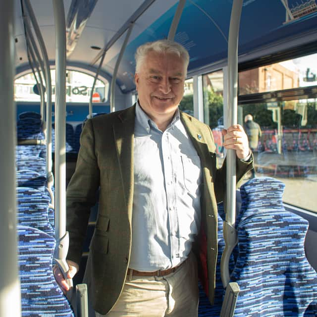 Pictured: Gerald Vernon-Jackson in a bus at The Hard, Portsmouth