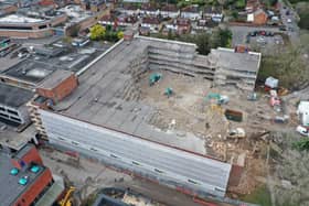 An aerial photo of the demolition of the Osborn Road multi-storey car park. Picture: HWM Group