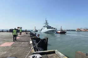 HMS Spey has had a defect fixed while on deployment in Japan. Pictured is the offshore patrol vessel arriving in Penang, Malaysia, on a diplomatic mission in Southeast Asia earlier this year. Picture: Royal Navy.