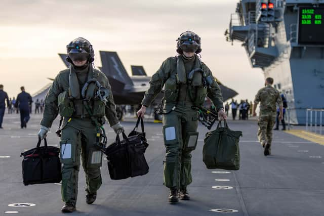 Pilots operating with F35-B Lightning jets on HMS Prince of Wales. Picture: AS1 Amber Mayall RAF