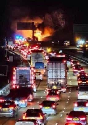 Lorry involved in M27 crash catches fire