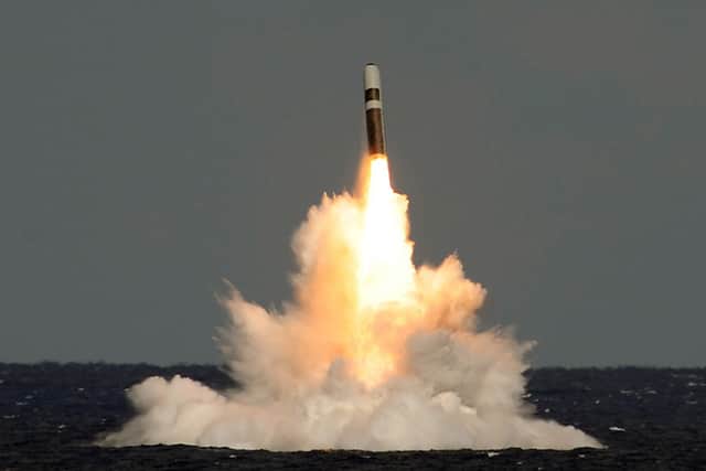 A still image taken from video of the missile firing from HMS Vigilant, which fired an unarmed Trident II (D5) ballistic missile. Labour has called for assurances over the effectiveness of Britain's nuclear deterrent after "concerning" reports about a Trident missile test failure.  Picture: Lockheed Martin/PA Wire
