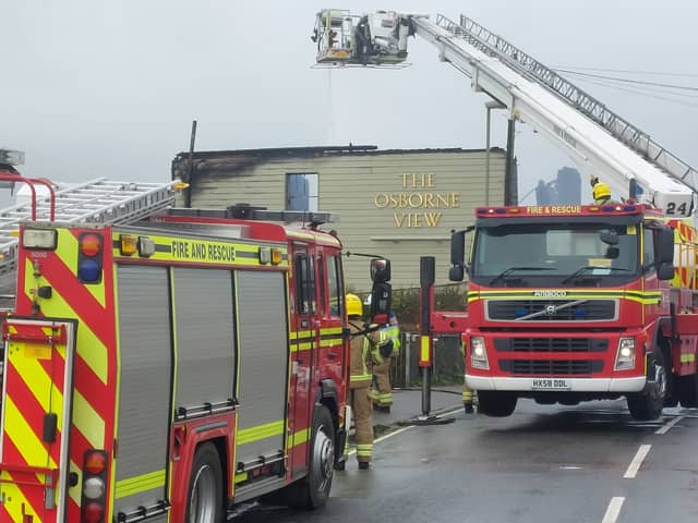 Firefighters battle the last of the blaze which has destroyed The Osborne View in Hill Head.