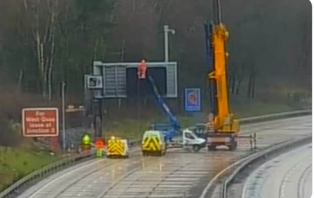 Gantry being removed on M27. Pic: National Highways