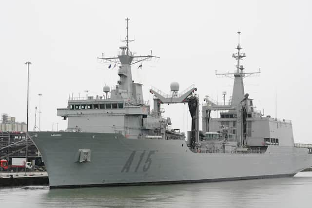 ESPS Cantabria berthed at the Port of Southampton, part of the Standing Nato Maritime Group One. SNMG1, made up of five Alliance warships, while conducting the first major live exercise of Exercise Steadfast Defender 24 took part in gunnery exercises, as well as air defence simulations, alongside a Spanish Task Group while sailing from Scotland to Southampton. Picture date: Thursday February 22, 2024. Picture: Andrew Matthews/PA Wire