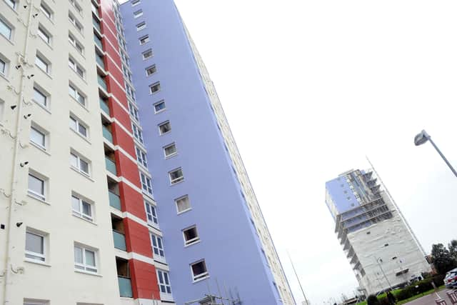 Harbour Tower in Trinity Green, Gosport. Residents had to be evacuated following a fire on February 22. Picture: Sarah Standing (030220-6687)