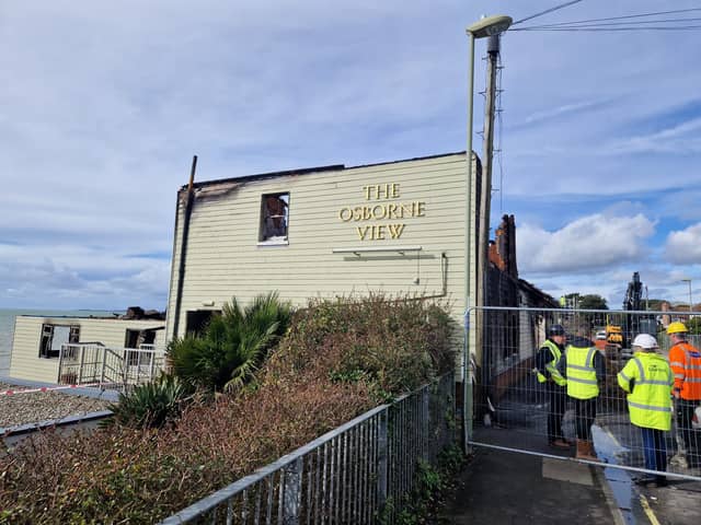 The Osborne View pub in Hill Head, which was destroyed by a fire.